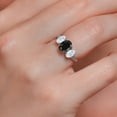 thumbnail image 4 of Gem Stone King 10K White Gold Black Sapphire White Moissanite and White Lab Grown Diamond 3 Stone Engagement Ring for Women (2.70 Cttw, Gemstone Birthstone, Available in Size 5, 6, 7, 8, 9), 4 of 5