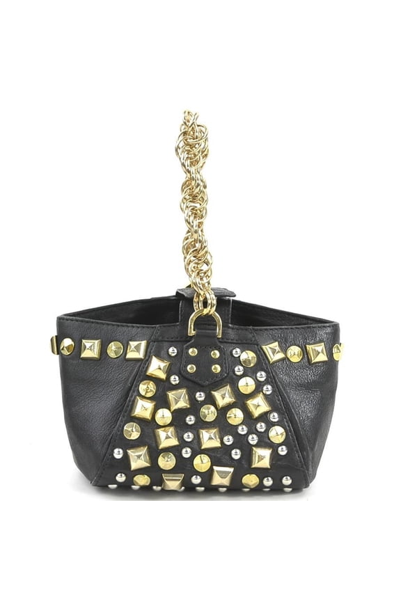 Pre-Owned Versace VERSACE handbag leather metal black ladies h31100a (Good)