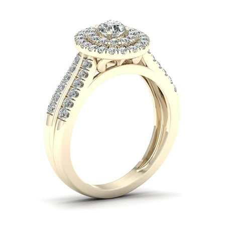 Imperial 3/4ct TDW Diamond 14K Yellow Gold Double Halo Engagement Ring