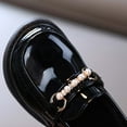 thumbnail image 4 of Ynynloco Little Girls Patent Leather Oxford Slip-On Penny Loafer Rhinestones Pearls Flats Black White School Uniform Dress Shoes for Toddlers, 4 of 6