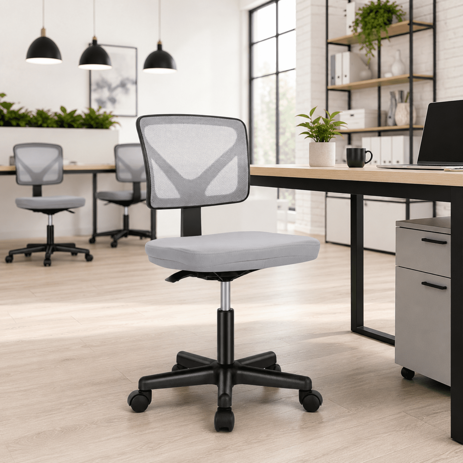 Kelno Small Desk Chair with Wheels Adjustable Computer Desk Chair with Lumbar Support Mesh Ergonomic Low-Back Office Chair, Gray