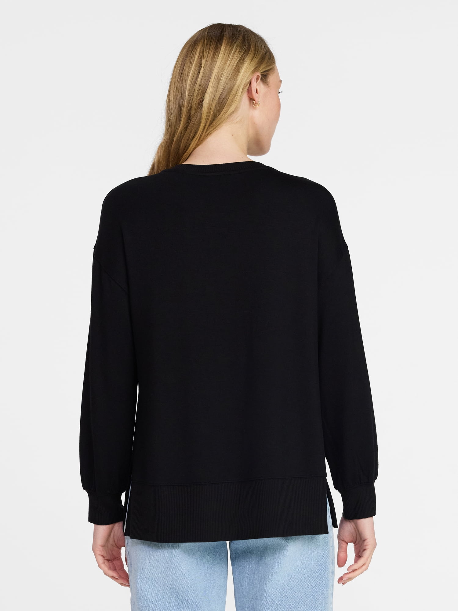 Time and Tru Women's French Terry Tunic Top with Long Sleeves, Sizes XS-XXXL