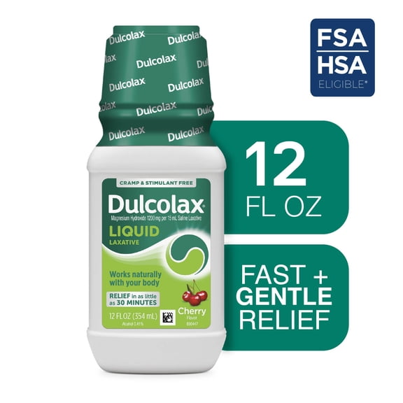 Dulcolax Saline Laxative Liquid, Fast & Gentle Constipation Relief, Cherry Flavor, Magnesium Hydroxide 1200 mg, 12 fl. oz.
