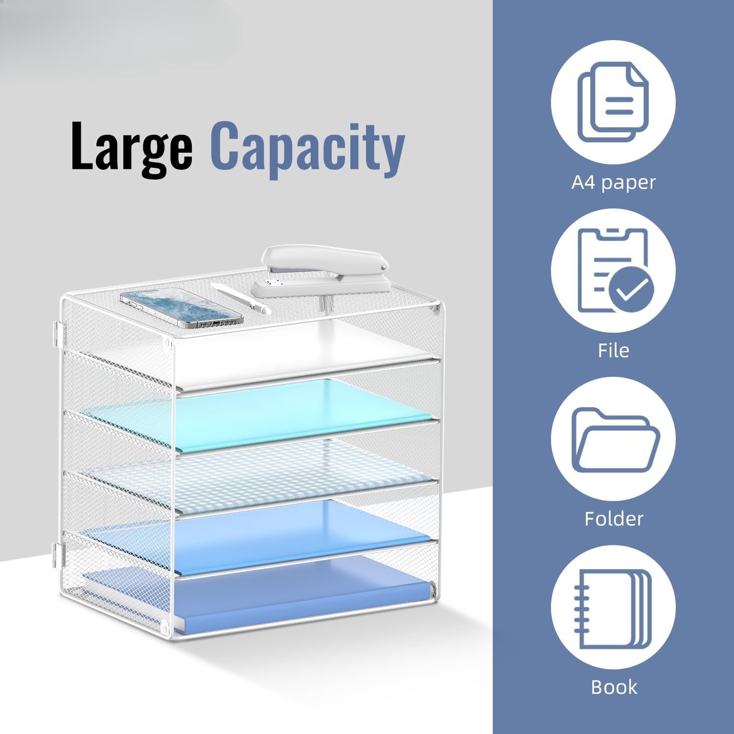 INTIGE 5 Tier Desktop Organizer Tray, Desk Paper Organizer, Storage Solutions for Home Office
