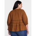 thumbnail image 3 of Terra & Sky Women's Plus Button Front Swing Top with Elbow Length Sleeves, Sizes 0X-5X, 3 of 5