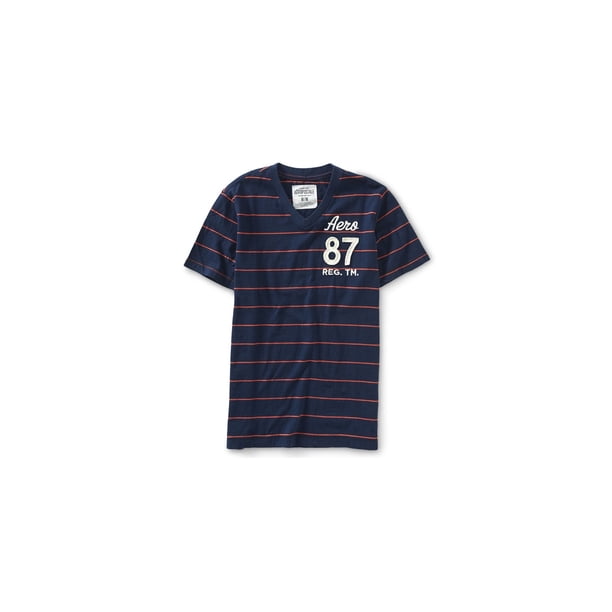 Aeropostale - Camiseta con adornos de rayas 87 para hombre, azul, extragrande Aeropostale Camiseta adornada