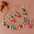 thumbnail image 2 of Lucky Jewellery Back Meenakari Stone Bollywood Style Handcrafted Indian Jewelry 18k Gold Plated Multi Color Tika Earring Combo Uncut Big Faux Kundan Choker Necklace Set, 2 of 4