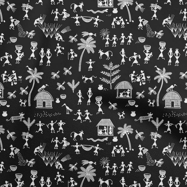 oneOone Viscose Jersey Black Fabric Asian Floral Block Sewing Craft Projects Fabric Prints by Yard 60 Inch Wide