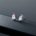 thumbnail image 4 of Gem Stone King 14k White Gold White Topaz and Pink Sapphire Earrings for Women (2.76Cttw, GemstoneNovember Birthstone, Oval 8X6MM, Round 2.5MM), 4 of 5