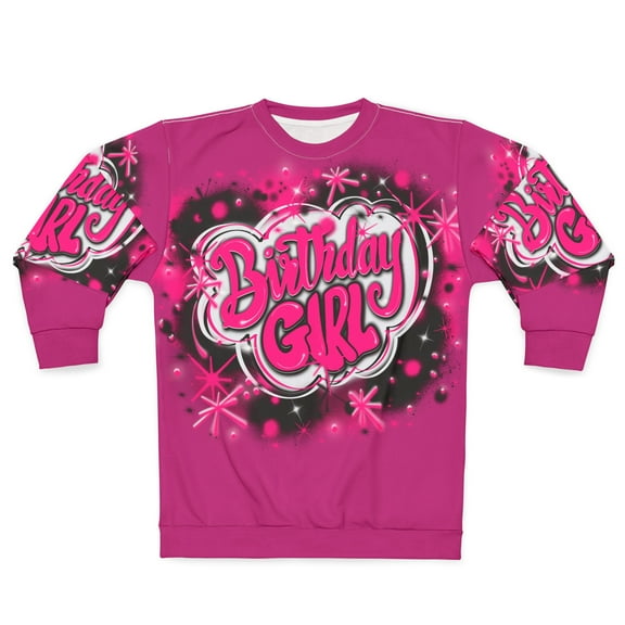 Airbrush Birthday Girl Pink, 90's Design, Retro, Unisex Sweatshirt (AOP)