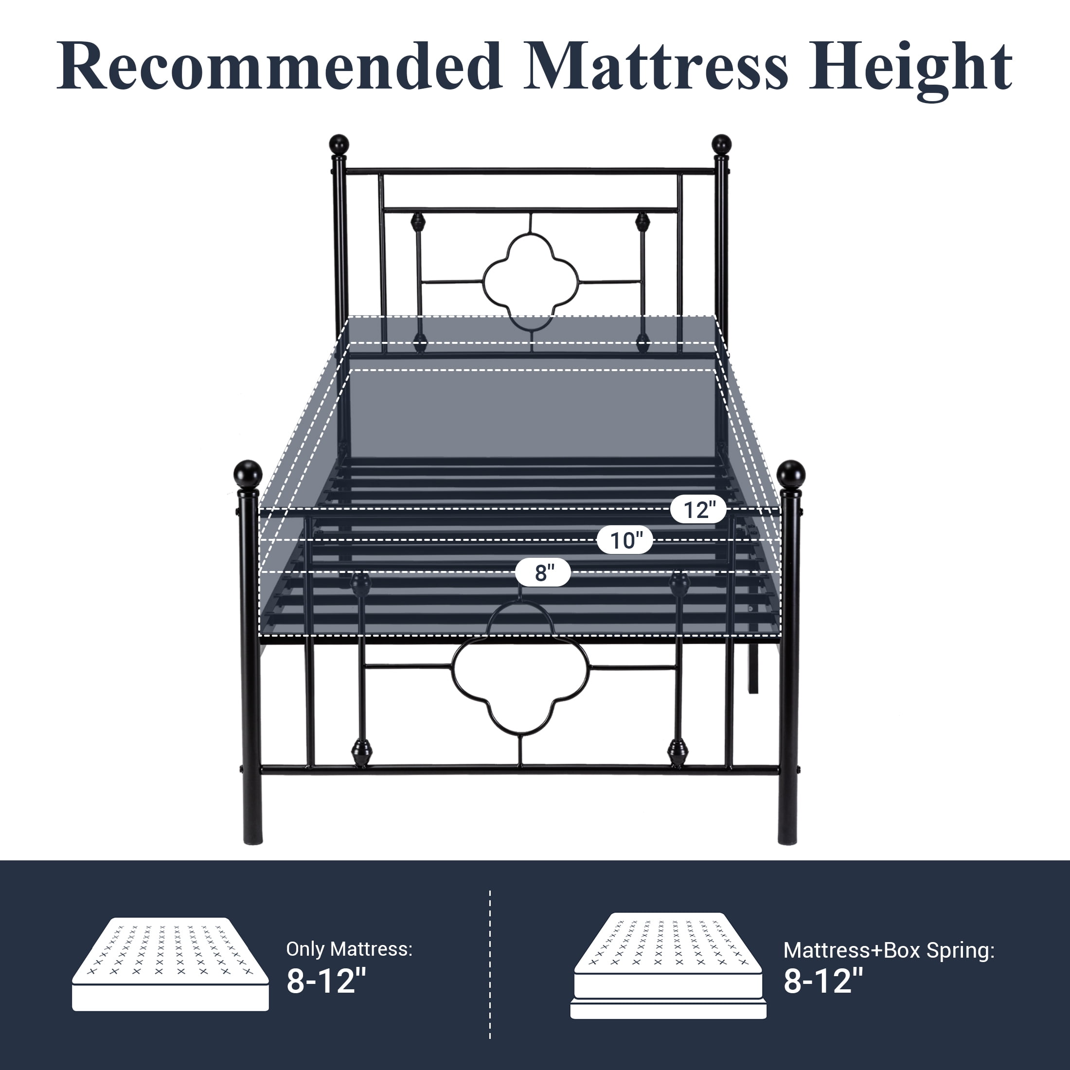 Allewie Twin Size Metal Platform Bed Frame with Victorian Vintage Headboard and Footboard, Black