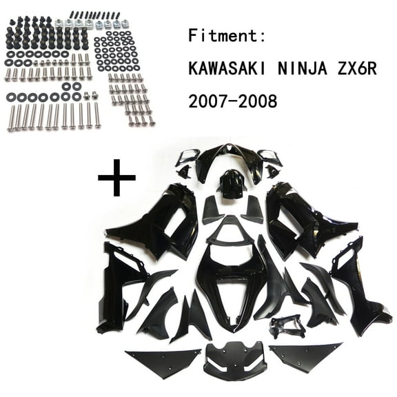 HTTMT Replacement of Gloss Black ABS Body work Fairing Kit w/ screw For KAWASAKI NINJA ZX6R 2007-2008