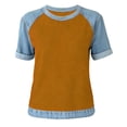 thumbnail image 4 of Sentmoon Chemise en Jean Hauts Mignons pour Femmes Manches Courtes Col Rond Patchwork Coupe Régulière avec Imprimé Extensible Vêtements de Plage et de Vacances pour Femmes Mode pour l'Été et Temps Chaud 3TG-5TG, 4 of 5