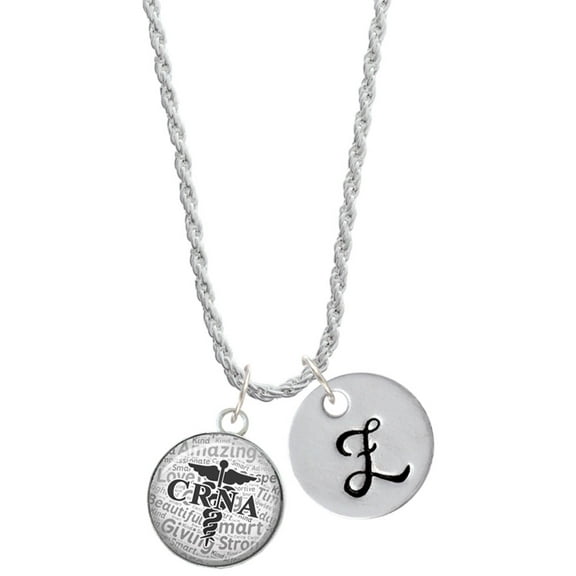 Delight Jewelry Silvertone Domed Black CRNA Silvertone Script Initial Disc - Z - Charm Necklace, 20"+3"