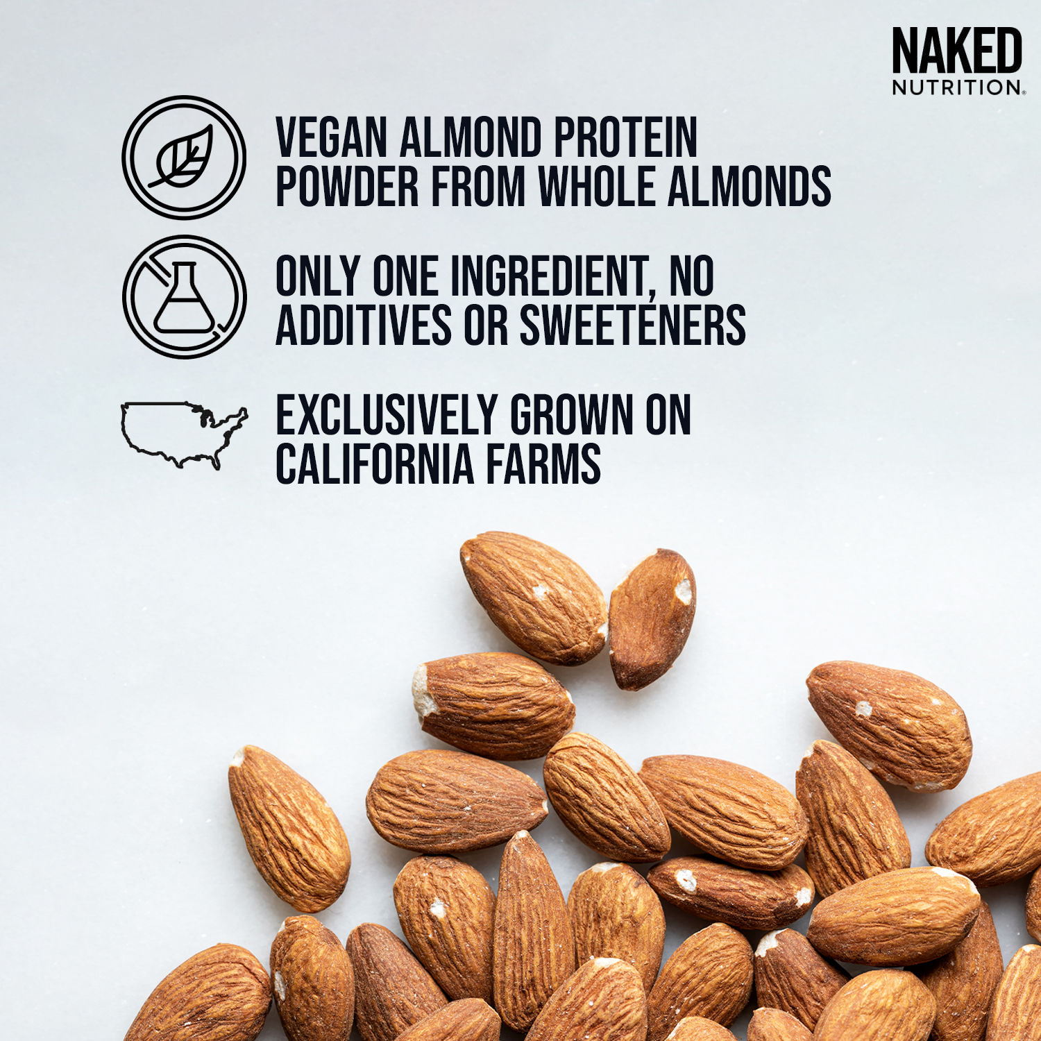 NAKED Almond Protein Powder from small dairy farms, Only 1 Ingredient, Vegan, Gluten-Free, No Additives, No Salt, No Sugar - 38 Servings - 1.5LB