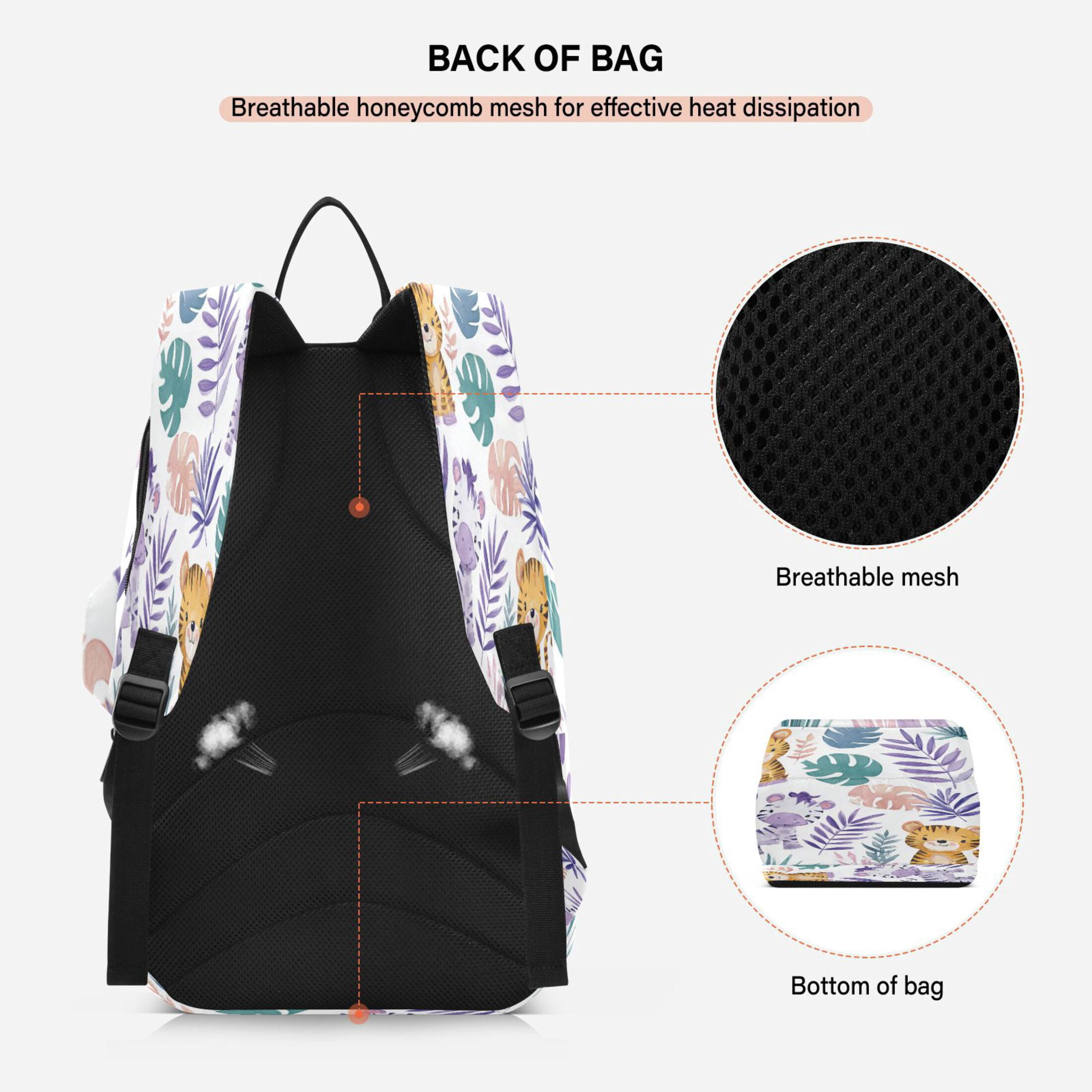 2 Racquet Holder Tennis Backpack Tennis Racket Covers Gym Bags Cute Baby Tigers and Zebras