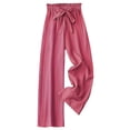 thumbnail image 3 of Women's Soft Polyester Elastic Waist Loose Pants, Solid Color Bow Tie Design, Flattering Casual Fit, Versatile Summer Work Smart Casual & Daily Errands Wear, Comfortable Wide Leg, 3 of 6