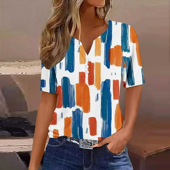 Pohista Summer Tops for Women 2025 Vacation V Neck T Shirts for Women Fitted Women Blouses for Seniors Short Sleeve Workout Tops for Women Loose Fit new arrivals