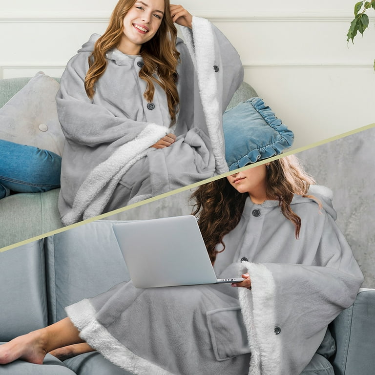 PAVILIA Angel Wrap Hooded Blanket, Throw Poncho Wrap with Soft Sherpa  Fleece