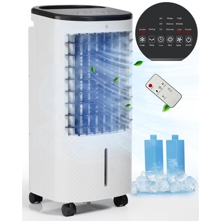 ALPULON 3-in-1 Evaporative Air Cooler, Portable Air Conditioner Fan with Remote, 4L Tank, Honeycomb Pad, 2 Ice Boxes, 3 Speeds, 7.5H Timer, 120° Oscillation, for Bedroom, Living Room, Home Office