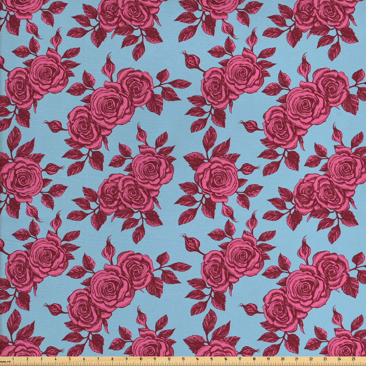 Rose Fabric By The Yard Vintage Blue Background With Sketchy Flowers In Pink Shades Nostalgic Theme Decorative Fabric For Upholstery And Home Accents By Ambesonne Walmart Com Walmart Com
