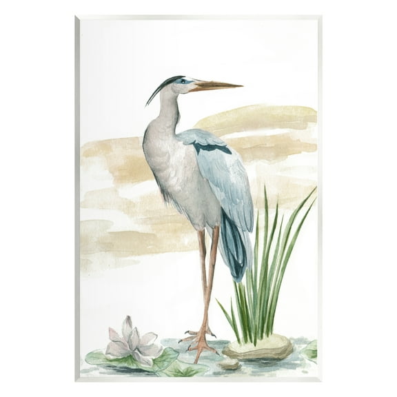 Stupell Industries Heron & Lotus Flower Animals & Insects Painting Unframed Art Print Wall Art, 10 x 15