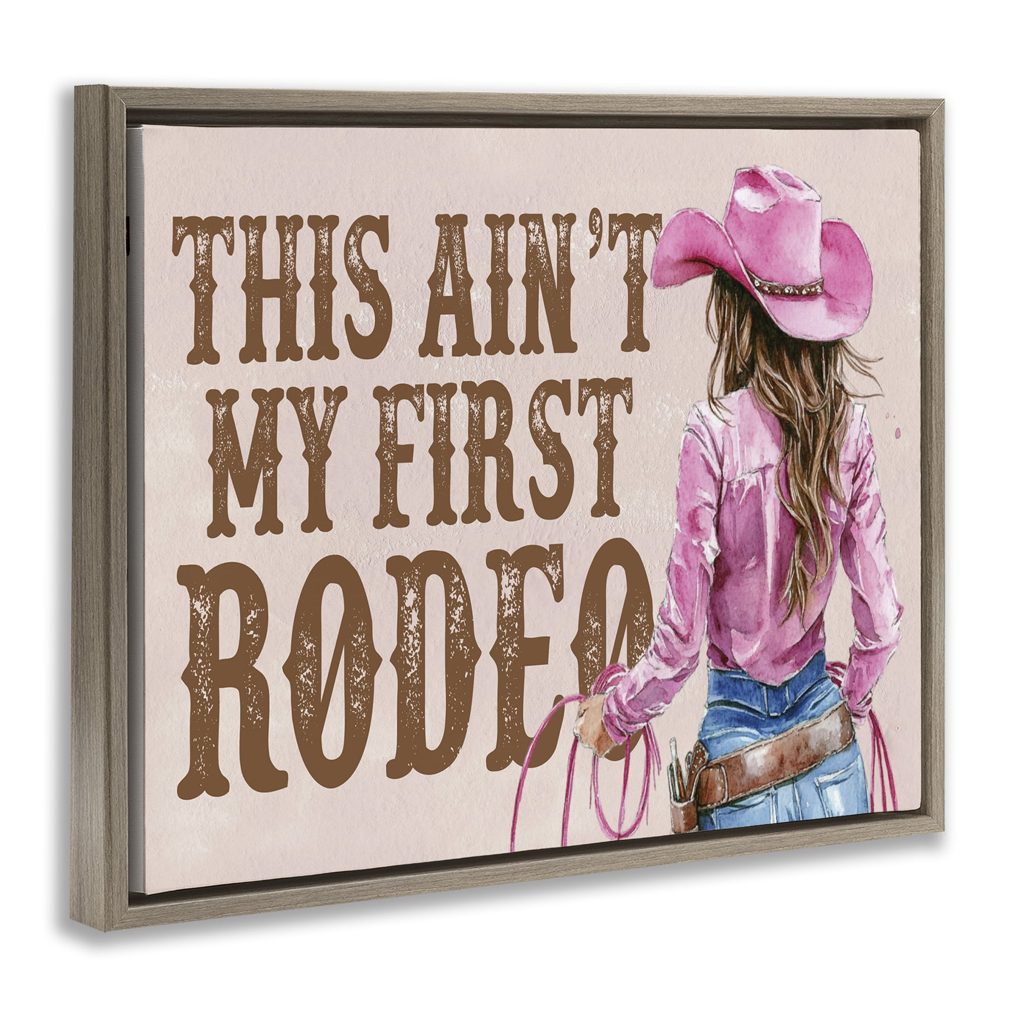 Stupell Industries Ain't My First Rodeo Girl People Painting Brown Floater Framed Canvas Art Print Wall Art, 31 x 25