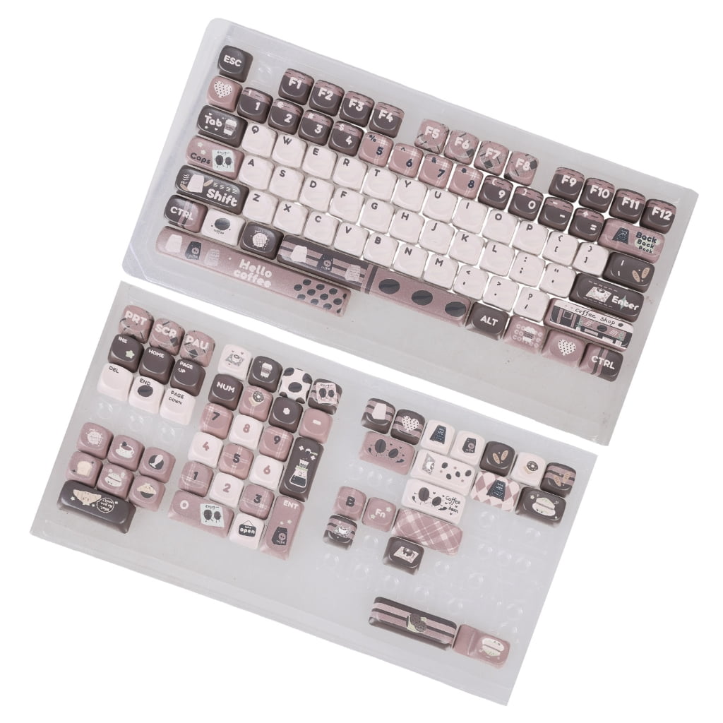 PBT Keycaps Set 131Keys MOA Height Heat Sublimated Cartoon Coffee Beans Theme for Mechanical Keyboards