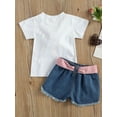thumbnail image 3 of Coduop Toddler Kids Baby Girl Short Sleeve T-shirt Tops Denim Shorts 2pcs Outfit 1-6 Years, 3 of 6