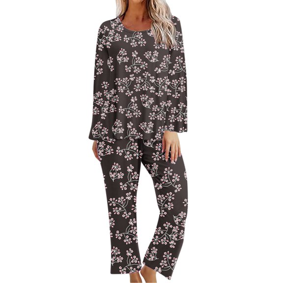 Lilgiuy Women's Printing Round Neck Short Sleeve Sleepshirt and Pants Sets Loungewear Pajamas With Pockets Gifts Your Friends or Family