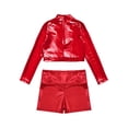 thumbnail image 4 of YiZYiF Kids Girls Glossy Metallic Jazz Hip Hop Dance Outfit Long Sleeve Sequins Crop Top with Dance Shorts Activewear Red 10, 4 of 5