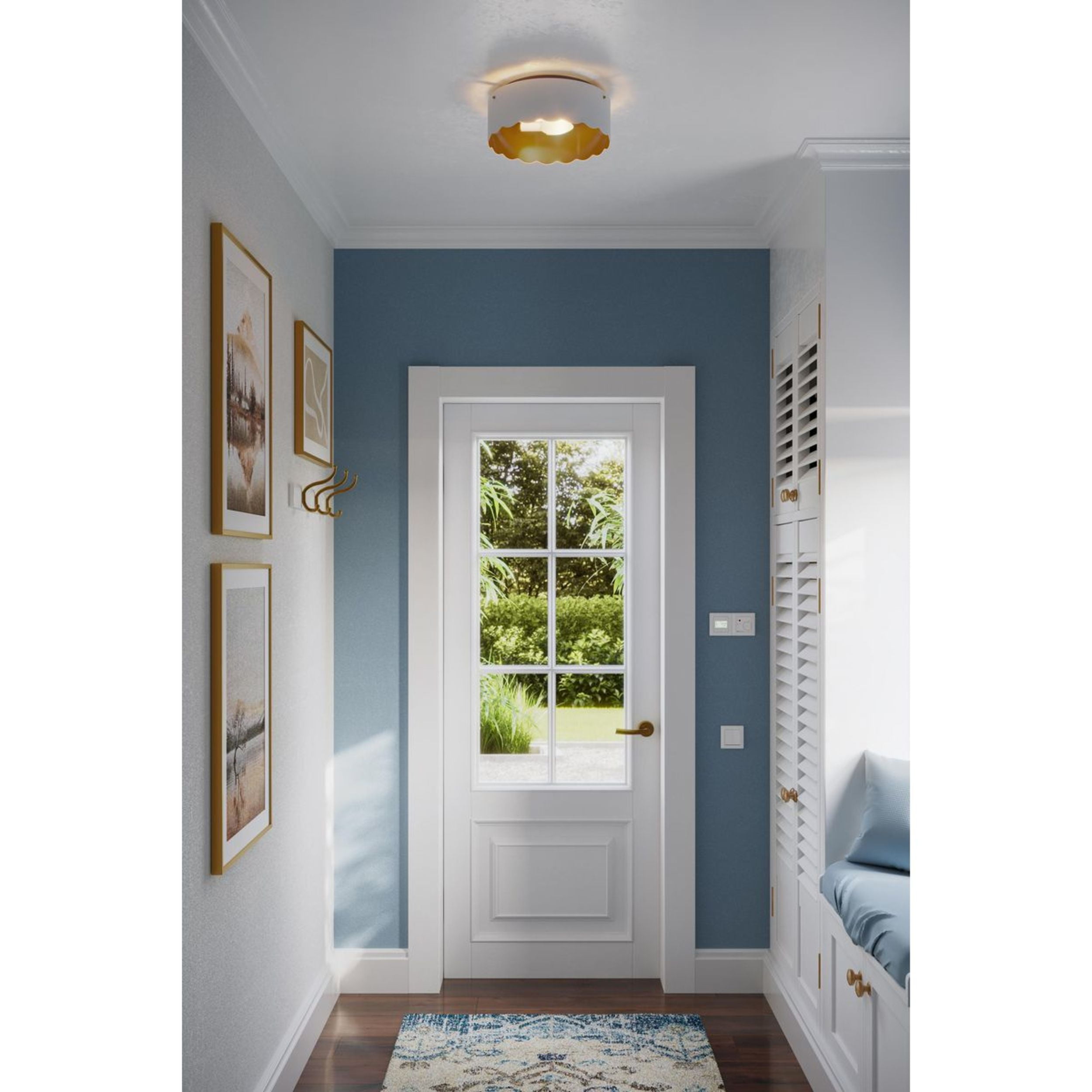 Avec Bettye Collection 12.5" Luxe 2-Light Champagne Bronze Flush Mount Light with White Shade