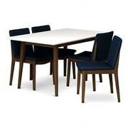 Adir Modern Solid Wood Table and Blue Fabric Chair Dining Room & Kitchen Set