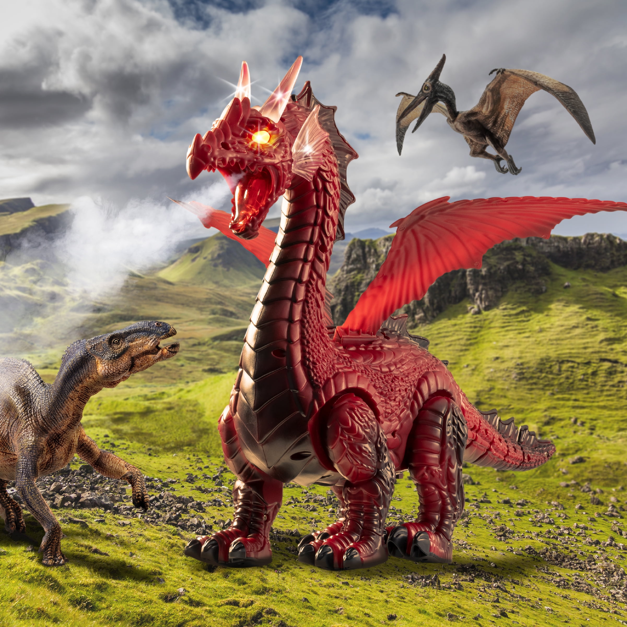 Discovery™ RC Dragon Smoke Breathing Pet Toy, Infrared Remote-Controlled Walking and Flapping Wings, Light Up Dragon Roars and Growls