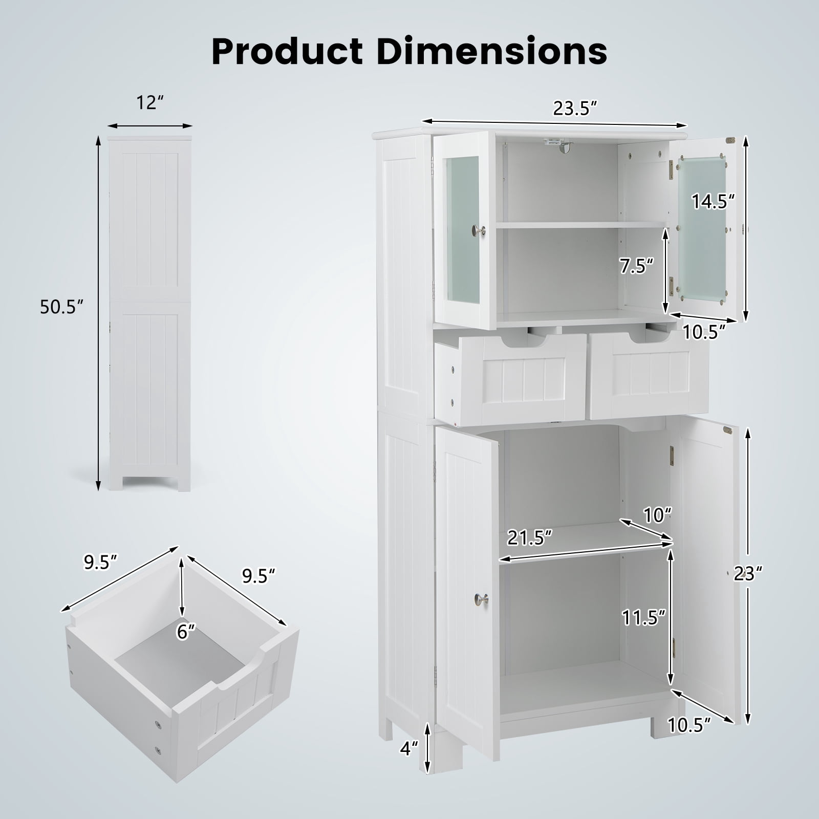 Giantex Freestanding Bathroom Storage Cabinet, Tall Linen Floor Cabinet w/Adjustable Shelves, White
