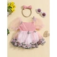 thumbnail image 2 of FEORJGP Toddler Baby Girls Summer Romper Dress 0-2Y Infant Puff Sleeve Jumpsuit Floral Embroidery Rompers Square Neck Bodysuit Dress with Headband Newborn Cute Casual Princess Clothes, 2 of 9