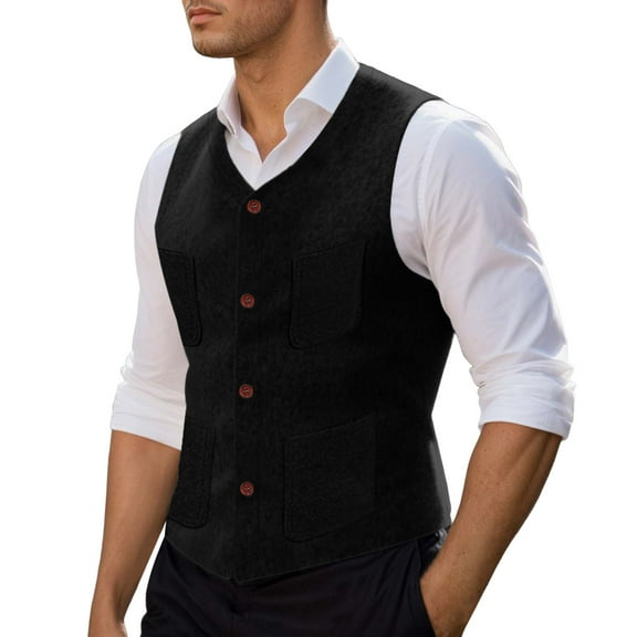Bcfgryg Men's Wool Blend Vest Casual Formal Sleeveless V Neck Outerwear For Daily Wear Home Party Spring Autumn Winter Mens Waterproof Jacket Black L