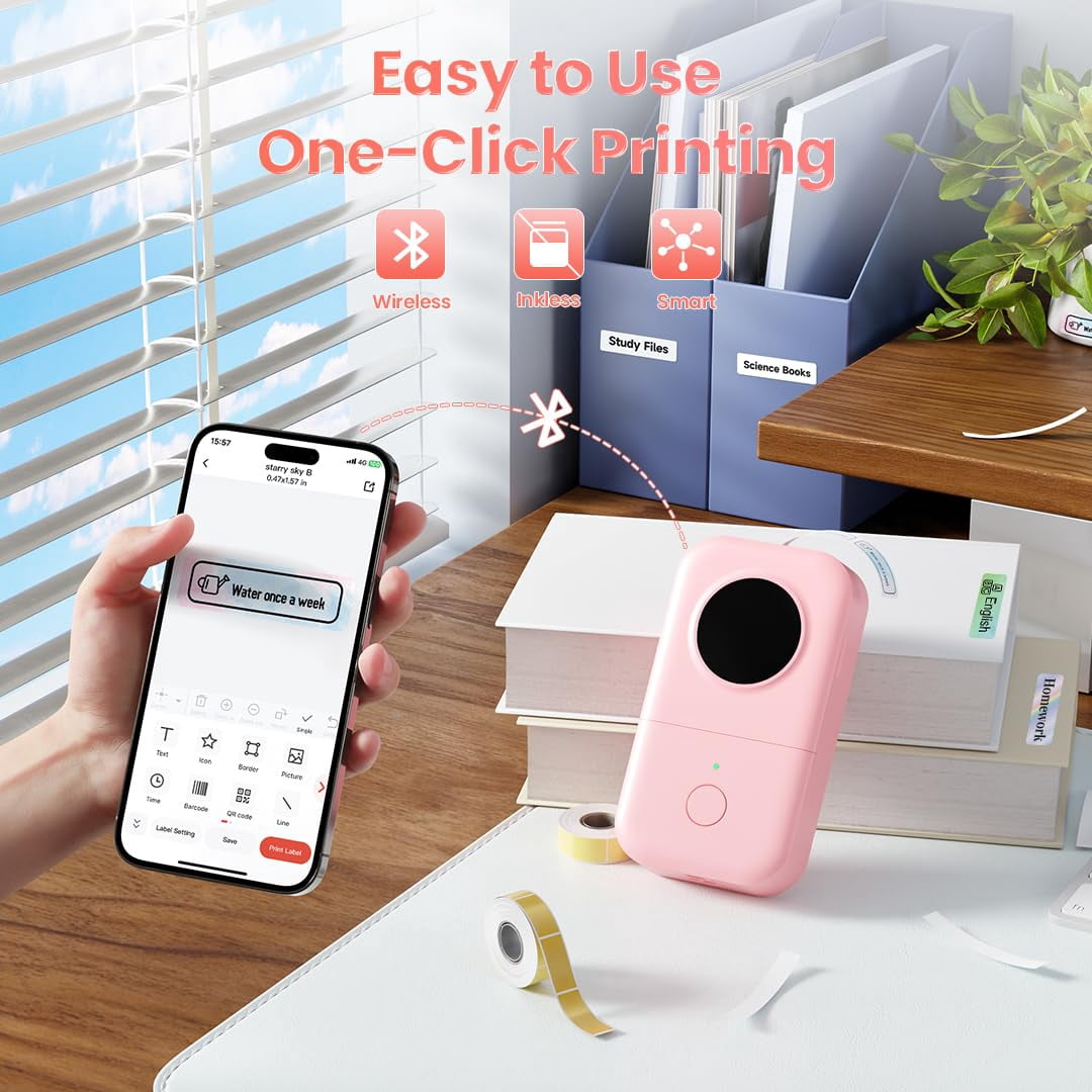 Label Maker, D30 Portable Bluetooth Label Maker Machine with Tape, Small Mini Label Printer, Multiple Templates Fonts Icon Labeler for Home, School, Office