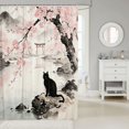 thumbnail image 2 of Manfei Vintage Kitten Shower Curtain 72Wx72L, Ancient Japanese Floral Bathroom Curtain, Pink, 2 of 5