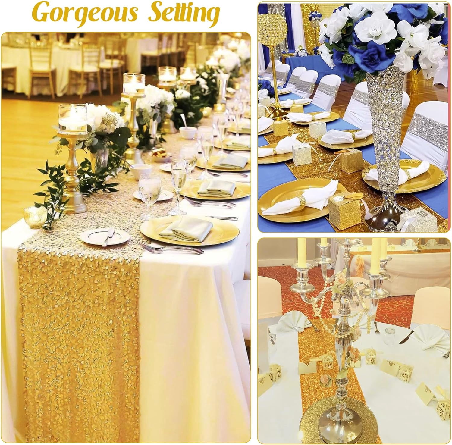 6 Pack Gold Sequin Table Runners 12" x 72" Sparkle Sequin Table Cloths for Wedding Party Banquet Bridal Shower Decorations