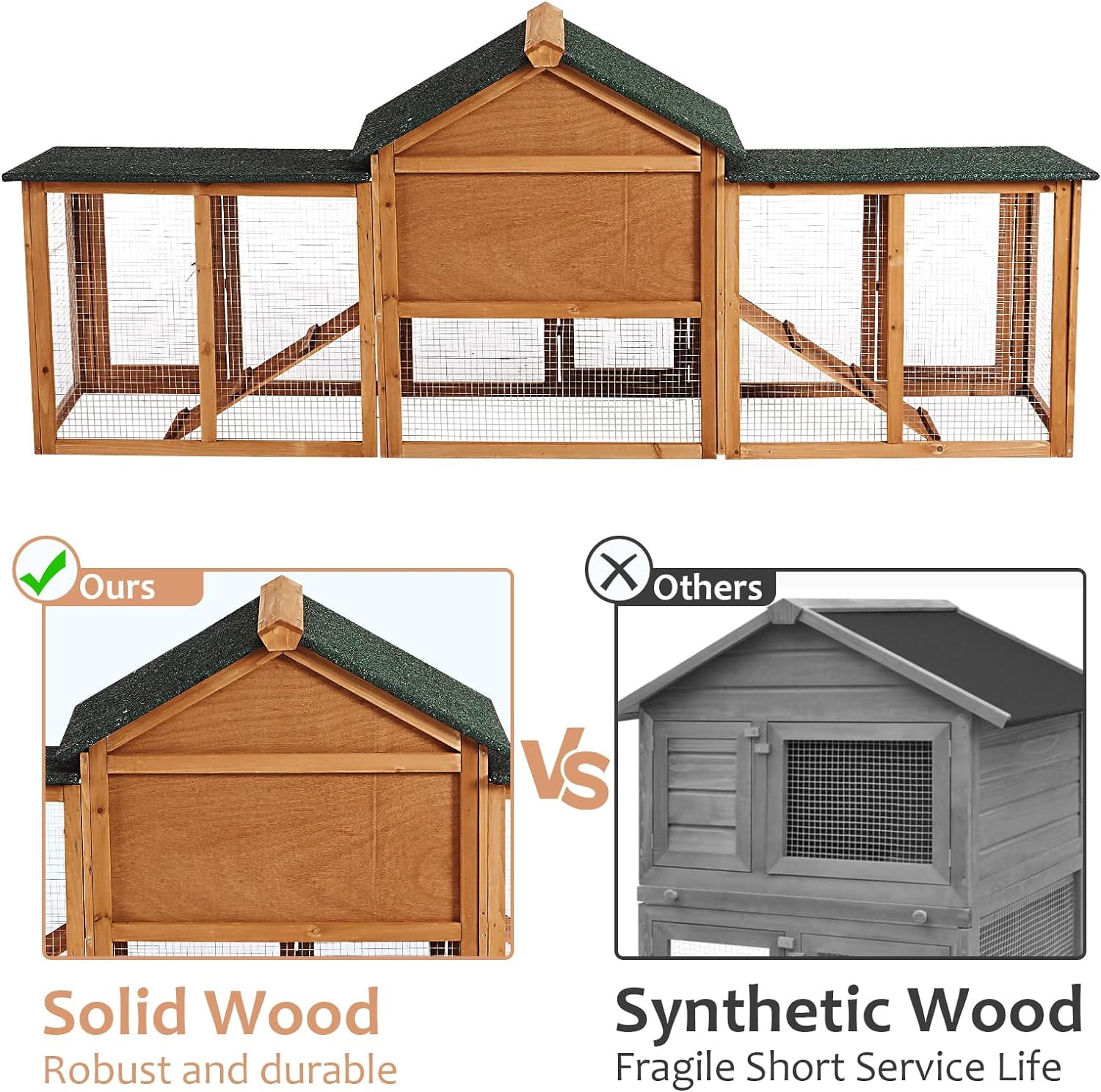Litake 80in Outdoor Chicken Coop,Wooden Hen House Poultry Cage, Rabbit Hutch with Ramps Run,Bunny Cage Guinea Pig House Pull Out Upper Tray