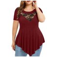 thumbnail image 3 of Mittory Womens Plus Size Tops O-Neck Asymmetric Short Sleeve Tunics Lace Blouse Shirts for Summer, 3 of 8
