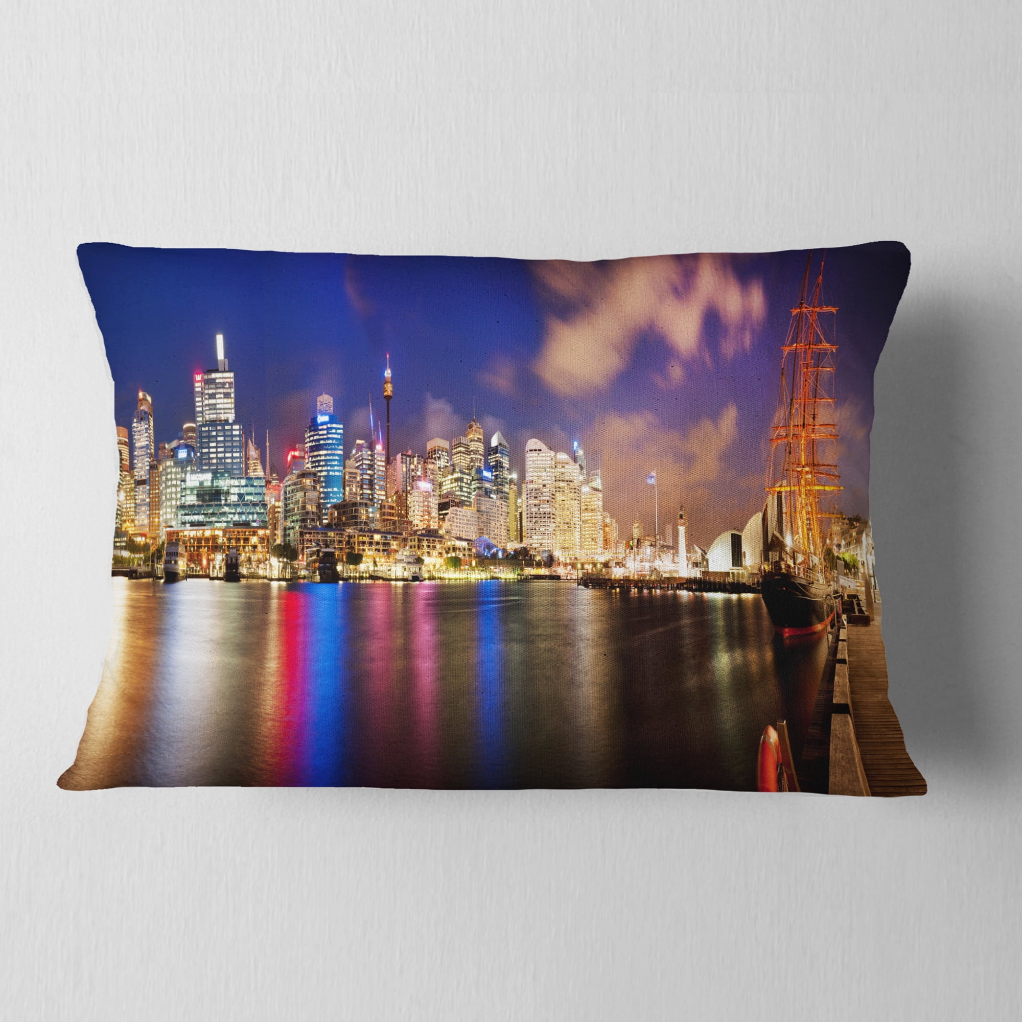 Designart Colorful Sydney Skyline - Cityscape Photography Throw Pillow - 12x20