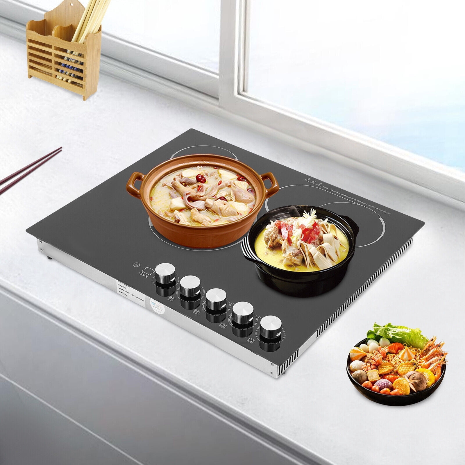 Electric Ceramic Cooktop with 4 Infrared Burners – 110V Built-in/Countertop Stove, Knob Control, Child Lock, Timer, Safety Features, LED Display