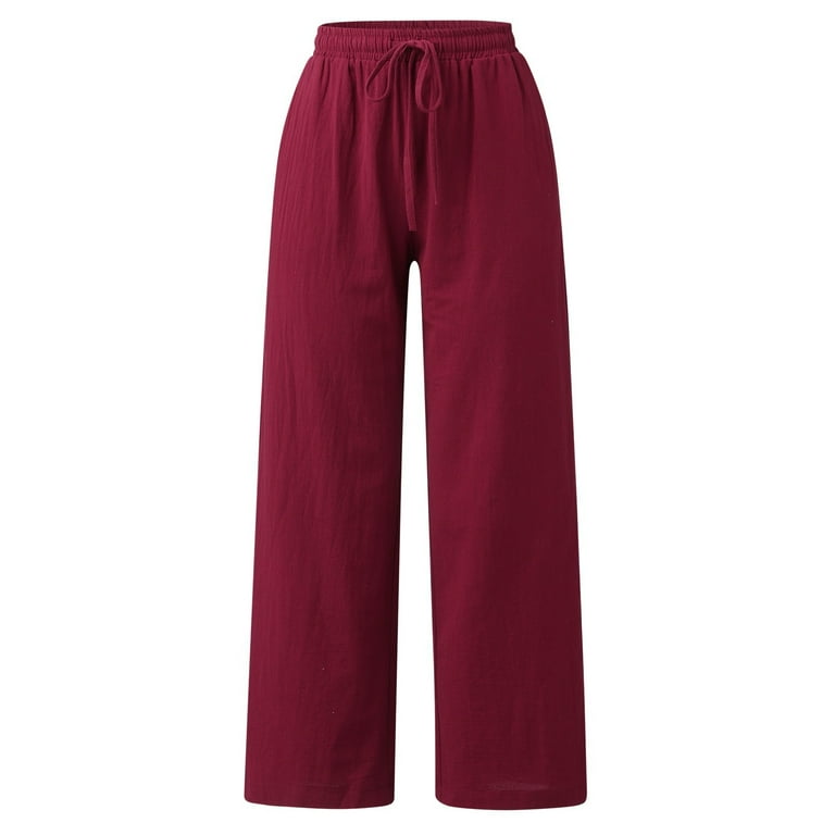 JUNWU Coral Red Loose Fit Linen Trousers Women With Elastic Waist And Fold  Design For Women Comfortable And Wide Leg British Za Style Q0801 From  Yanqin03, $14.71