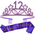 thumbnail image 5 of MEANT2TOBE 12th Birthday Sash and Tiara for Girls - Fabulous Glitter Sash + Stars Rhinestone Purple Premium Metal Tiara for Girls, 12th Birthday Gifts for Princess Party, 5 of 13