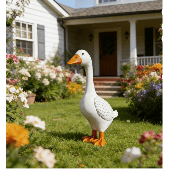12" Porch Goose Statue White Decorative Indoor/Outdoor Figurine for Garden Patio Weather Resistant