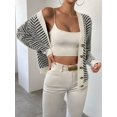 thumbnail image 3 of Women Striped Button‑Front Drop‑Shoulder Knit Cardigan, Casual Long‑Sleeve Outer Top, 3 of 6