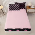 thumbnail image 4 of Manfei Twinkling Stars Print Polka Dot Zipper Full Size Comforter Sets with Fitted Sheet and 2 Pillowcases,Cute Cartoon Themed Zipper Bedding Set,Black Pink,Pink Reversible,4pcs, 4 of 8