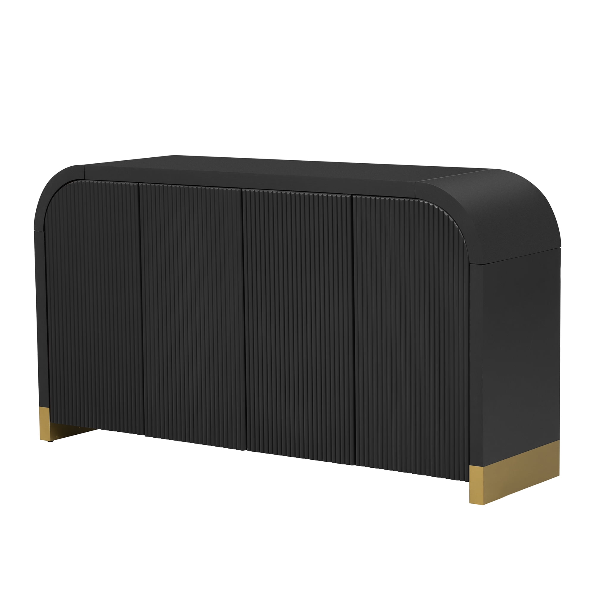MAYEERTY 4-Door Cabinet Wavy Door Panel Curved Corner Adjustable Shelves for Study & Living Room & Entrance，Black